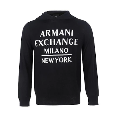 Armani Exchange Black Logo Patch Pullover Hoodie Long Sleeve 6HZM2T-ZMM9Z-5275