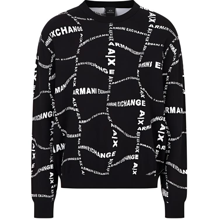 Armani Exchange Black Logo Print Knit Pullover Sweater Long Sleeve SS23 3RZM1E-ZMQ7Z-02EC