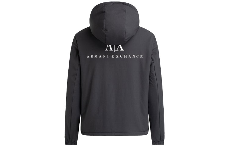 Lookbook Armani Exchange 黑色標誌印花拉鏈連帽外套 6KZB56-ZNVQZ-1200