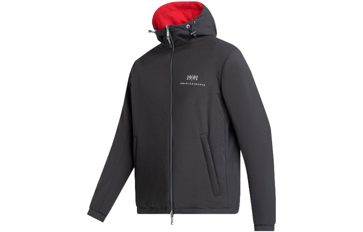 Shop Armani Exchange 黑色標誌印花拉鏈連帽外套 6KZB56-ZNVQZ-1200