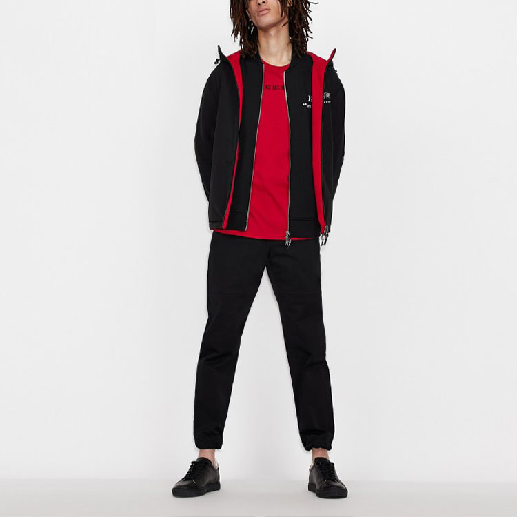 Cheap Armani Exchange 黑色標誌印花拉鏈連帽外套 6KZB56-ZNVQZ-1200