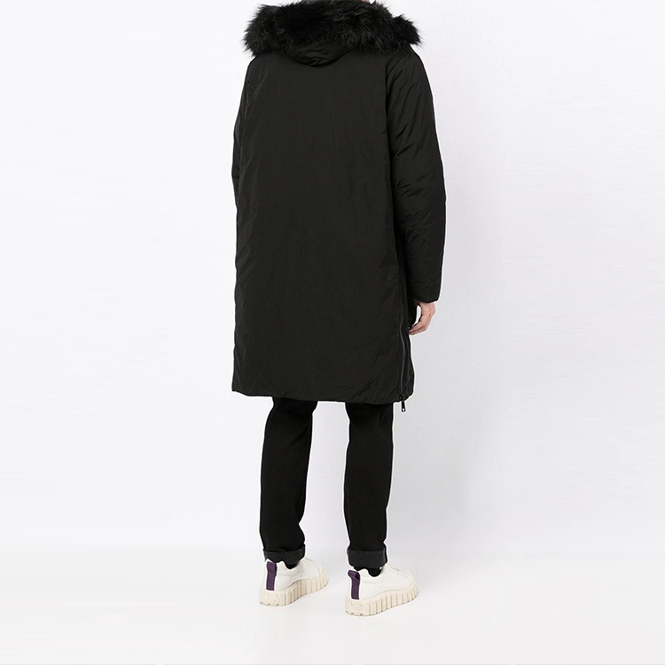 Shop ARMANI EXCHANGE Black Mid-Length Hooded Coat with Faux Fur Trim. 6KZL48-ZNITZ-1200