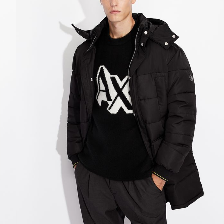 Details for 阿玛尼AX黑色中长款连帽棉质外套 6HZL01-ZNFYZ-1200