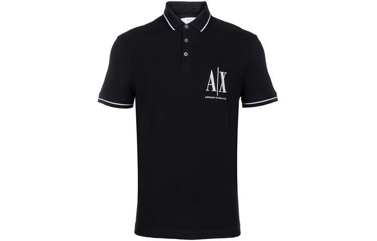 Armani Exchange Black Polo Shirt with Solid Color and Embroidered Logo. 8NZFPA-Z8M5Z-1200