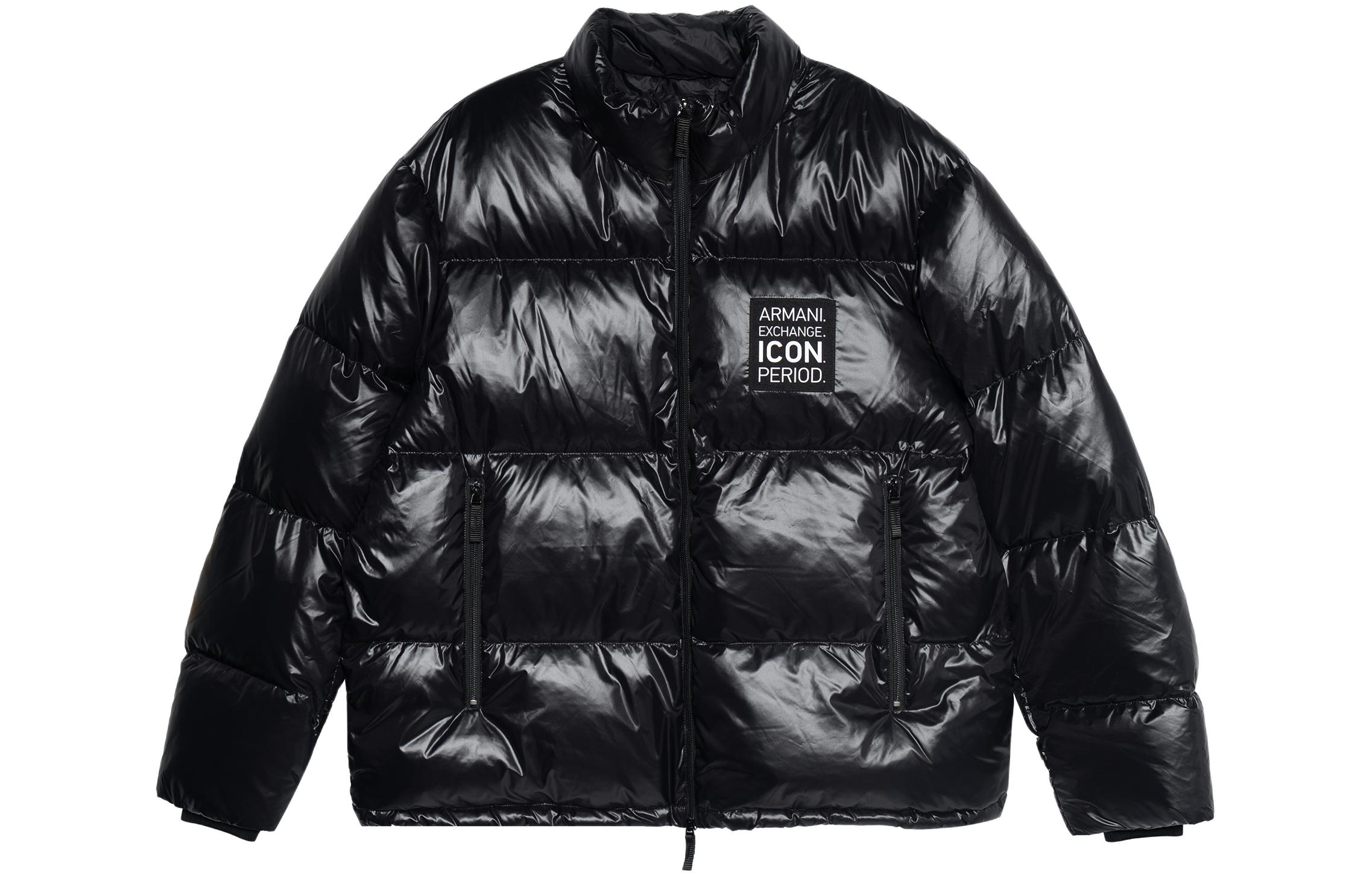 Armani Exchange Black Puffer Jacket with Logo Patch and Zip-up Design 8NZBP2-ZNYNZ-1200