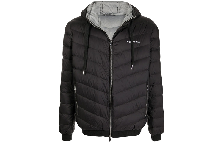 ARMANI EXCHANGE Black Puffer Jacket with Logo Print and Hooded Design. 8NZB53-ZNW3Z-0217
