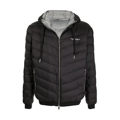 ARMANI EXCHANGE Black Puffer Jacket with Logo Print and Hooded Design. 8NZB53-ZNW3Z-0217