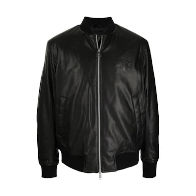 Armani Exchange Black Solid Logo Embossed Ribbed Trim Jacket 6KZB03-ZNHWZ-1200