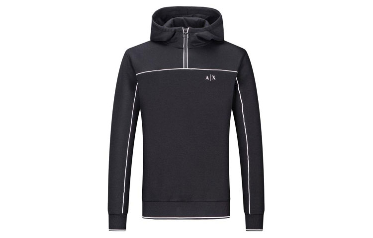 Armani Exchange Black Striped Logo Print Hoodie 3KZMGB-ZJ3JZ-1200