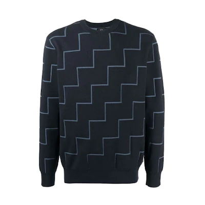 Armani Exchange Blue Crewneck Sweatshirt with Logo and Zigzag Print 6KZM1E-ZM1DZ-2588