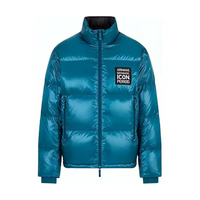 Armani Exchange Blue Logo Print Zip-Up Puffer Jacket with Stand Collar 8NZBP2-ZNYNZ-15CR