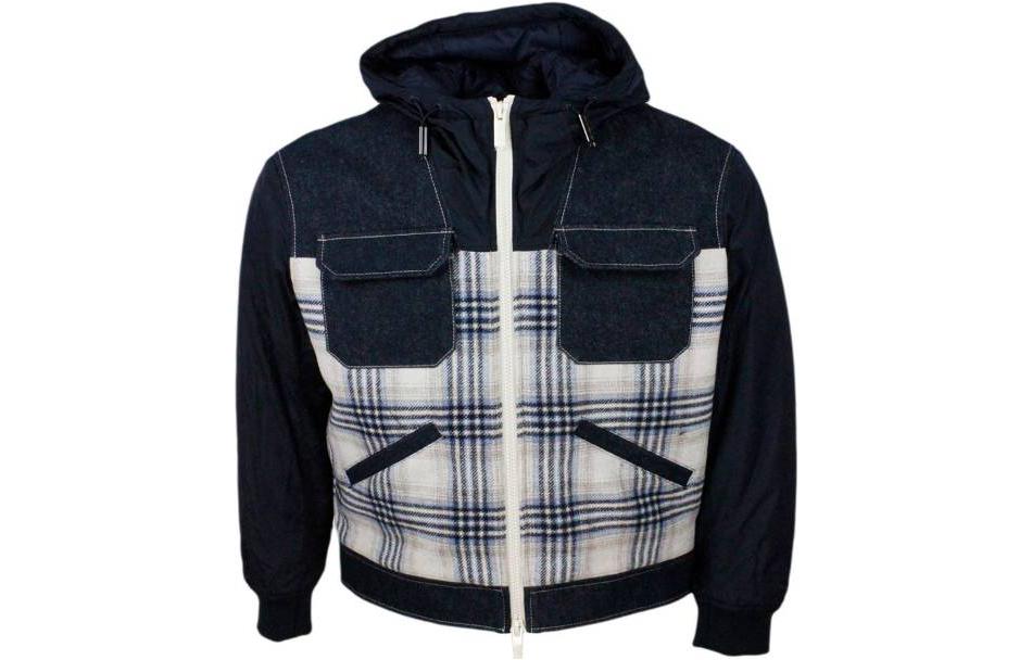 Armani Exchange Blue Plaid Print Hooded Zip Jacket 6RZBD1-Z38YZ-25ET