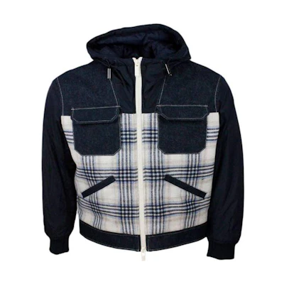 Armani Exchange Blue Plaid Print Hooded Zip Jacket 6RZBD1-Z38YZ-25ET