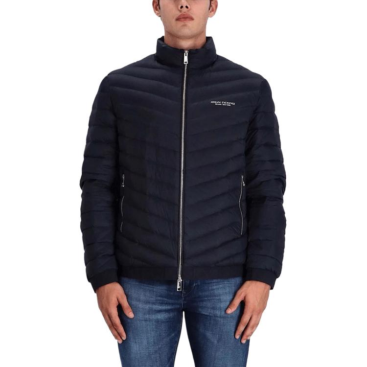 Lookbook 아르마니 익스체인지 블루 솔리드 스탠드 칼라 지퍼 패딩 재킷 8NZB52-ZNW3Z-5578
