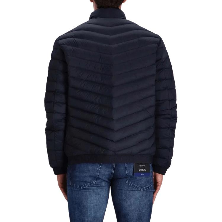 Shop 아르마니 익스체인지 블루 솔리드 스탠드 칼라 지퍼 패딩 재킷 8NZB52-ZNW3Z-5578