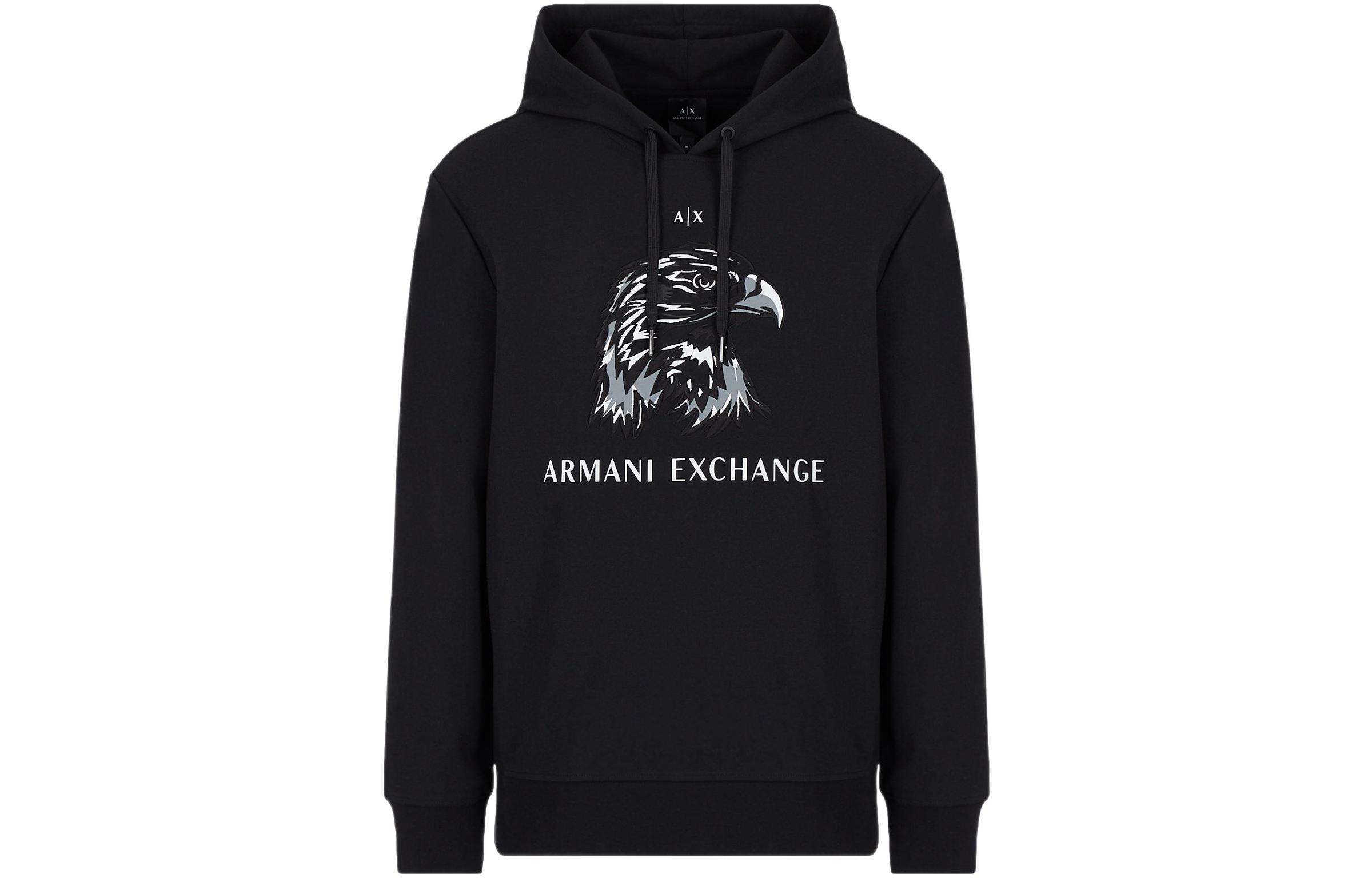 Armani Exchange Eagle Logo Print Hoodie Black SS22 Collection 3LZMAQ-ZJ5UZ-1200