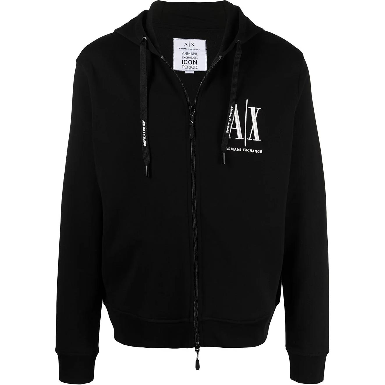 Armani Exchange FW21 Black Logo Embroidered Zipper Hoodie Jacket 8NZMPP-ZJ1ZZ-1200