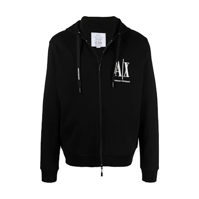 Armani Exchange FW21 Black Logo Embroidered Zipper Hoodie Jacket 8NZMPP-ZJ1ZZ-1200