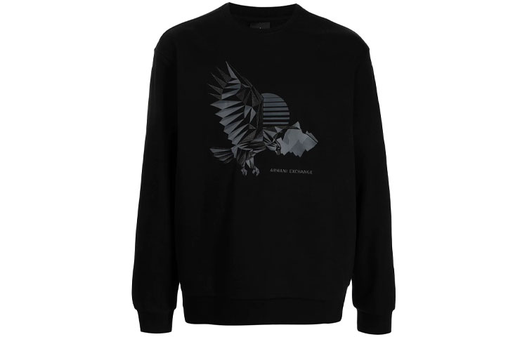 Armani Exchange FW21 Black Logo Print Crewneck Sweatshirt 6KZMFU-ZJ2RZ-1200