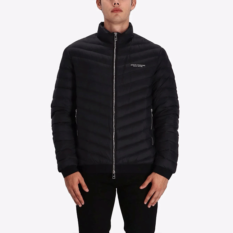 Shop ARMANI EXCHANGE FW21 Black Puffer Jacket High Neck Regular Fit Men 8NZB52ZNW3Z0217-GR3