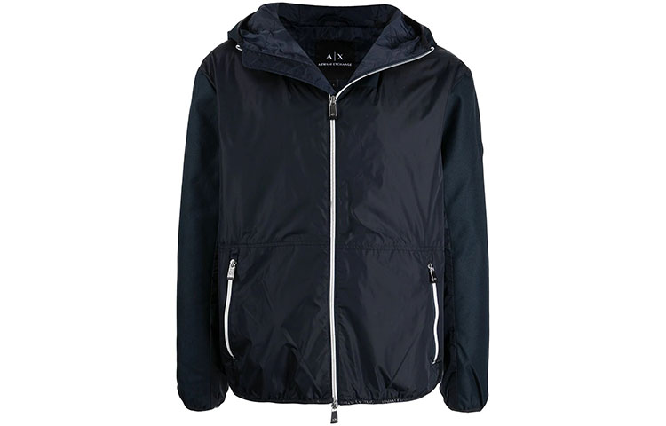 Armani Exchange FW21 Blue Nylon Zip-Up Hooded Jacket 6KZB09-ZNSHZ-1510
