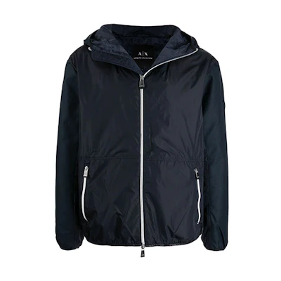 Armani Exchange FW21 Blue Nylon Zip-Up Hooded Jacket 6KZB09-ZNSHZ-1510