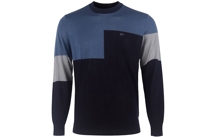 Armani Exchange FW21 Logo Embroidered Colorblock Crewneck Sweatshirt Blue Mens 6KZM1M-ZMS8Z-55AB