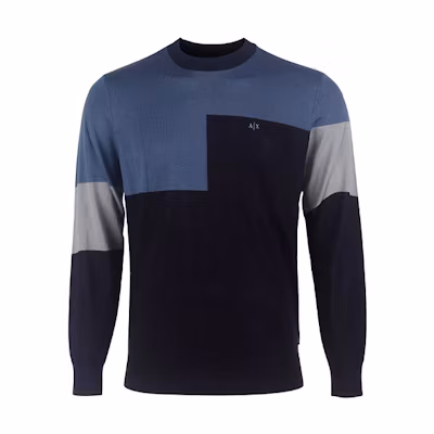 Armani Exchange FW21 Logo Embroidered Colorblock Crewneck Sweatshirt Blue Mens 6KZM1M-ZMS8Z-55AB