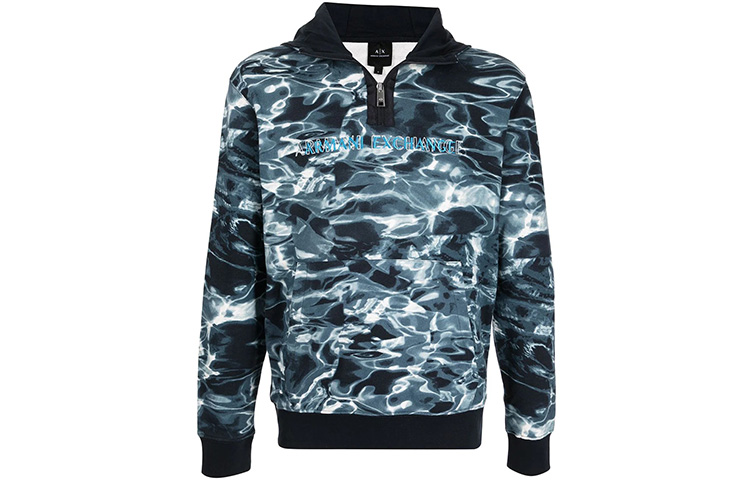 Armani Exchange FW21 Water Ripple Half-Zip Hoodie Jacket Men’s Blue 3KZMGQ-ZJ8MZ-2514