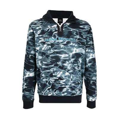 Armani Exchange FW21 Water Ripple Half-Zip Hoodie Jacket Men’s Blue 3KZMGQ-ZJ8MZ-2514