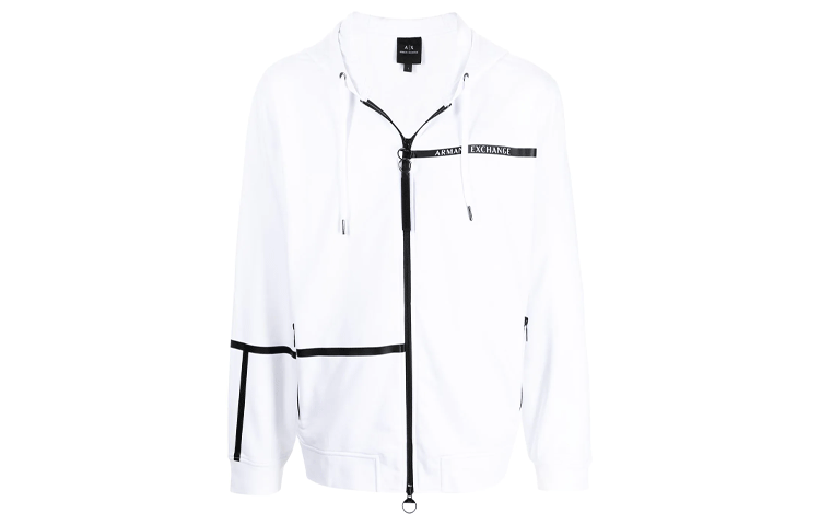 Armani Exchange FW21 White Hoodie Jacket with Logo Tape Design 3KZMFD-ZJ9FZ-1100
