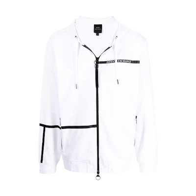 Armani Exchange FW21 White Hoodie Jacket with Logo Tape Design 3KZMFD-ZJ9FZ-1100