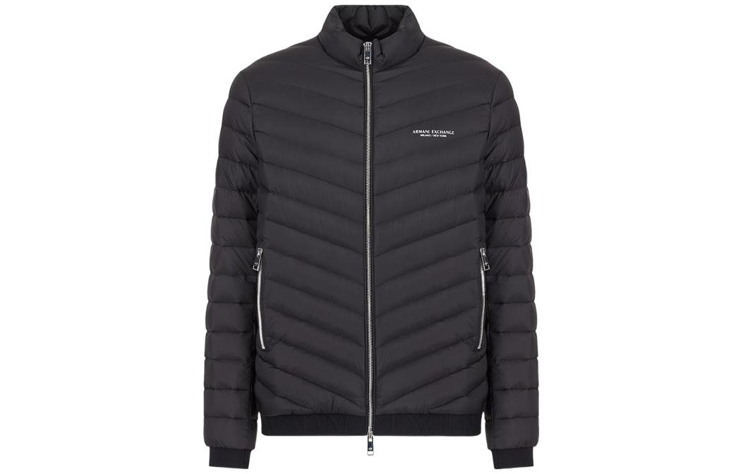 Armani Exchange FW22  Black Puffer Jacket with Logo Print and High Collar. 8NZB52-ZNW3Z-0217