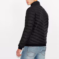 Shop Armani Exchange FW22 黑色羽絨外套 高領設計 搭配品牌印花。 8NZB52-ZNW3Z-0217