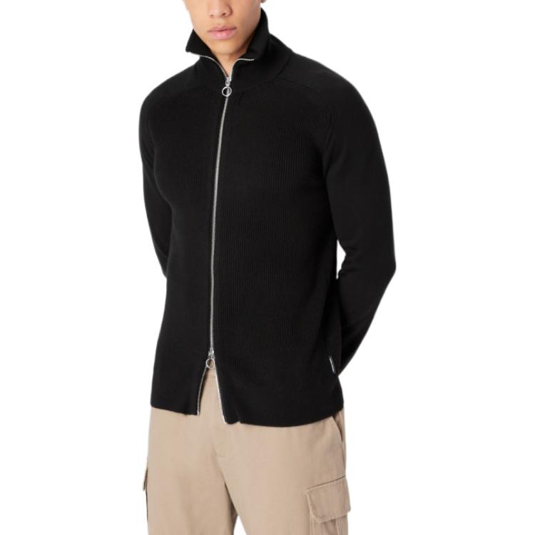 Shop アルマーニエクスチェンジ FW22 ブラック ソリッドカラー ジップアップニットジャケット 6LZE2X-ZM1LZ-1200