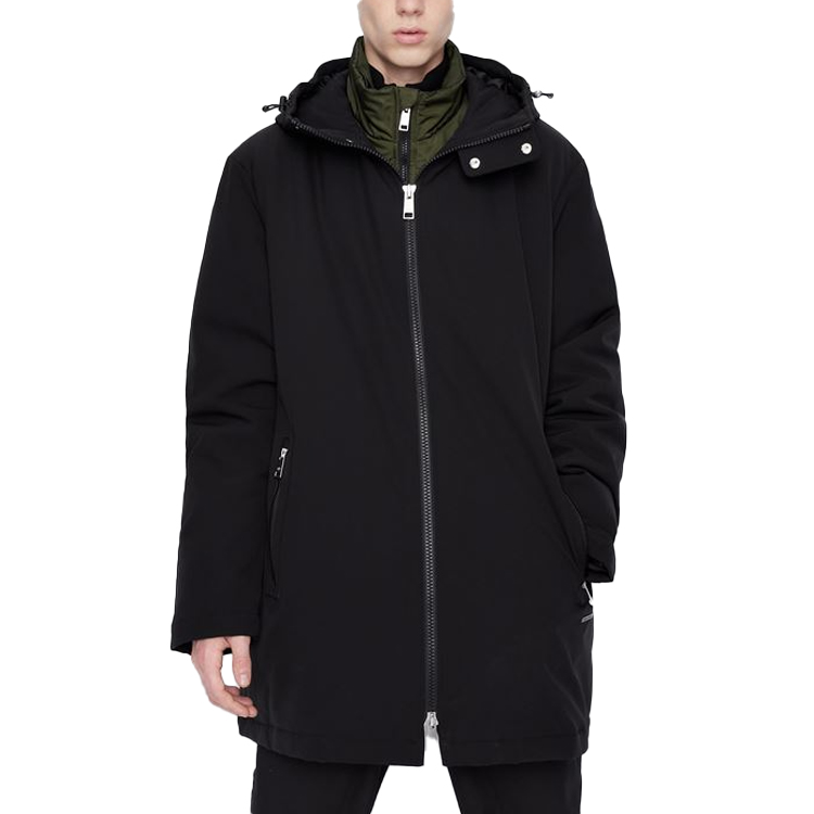 Lookbook ARMANI EXCHANGE FW22  Black Zip-Up Straight-Cut Coat Jacket. 6LZK06-ZNCDZ-7278