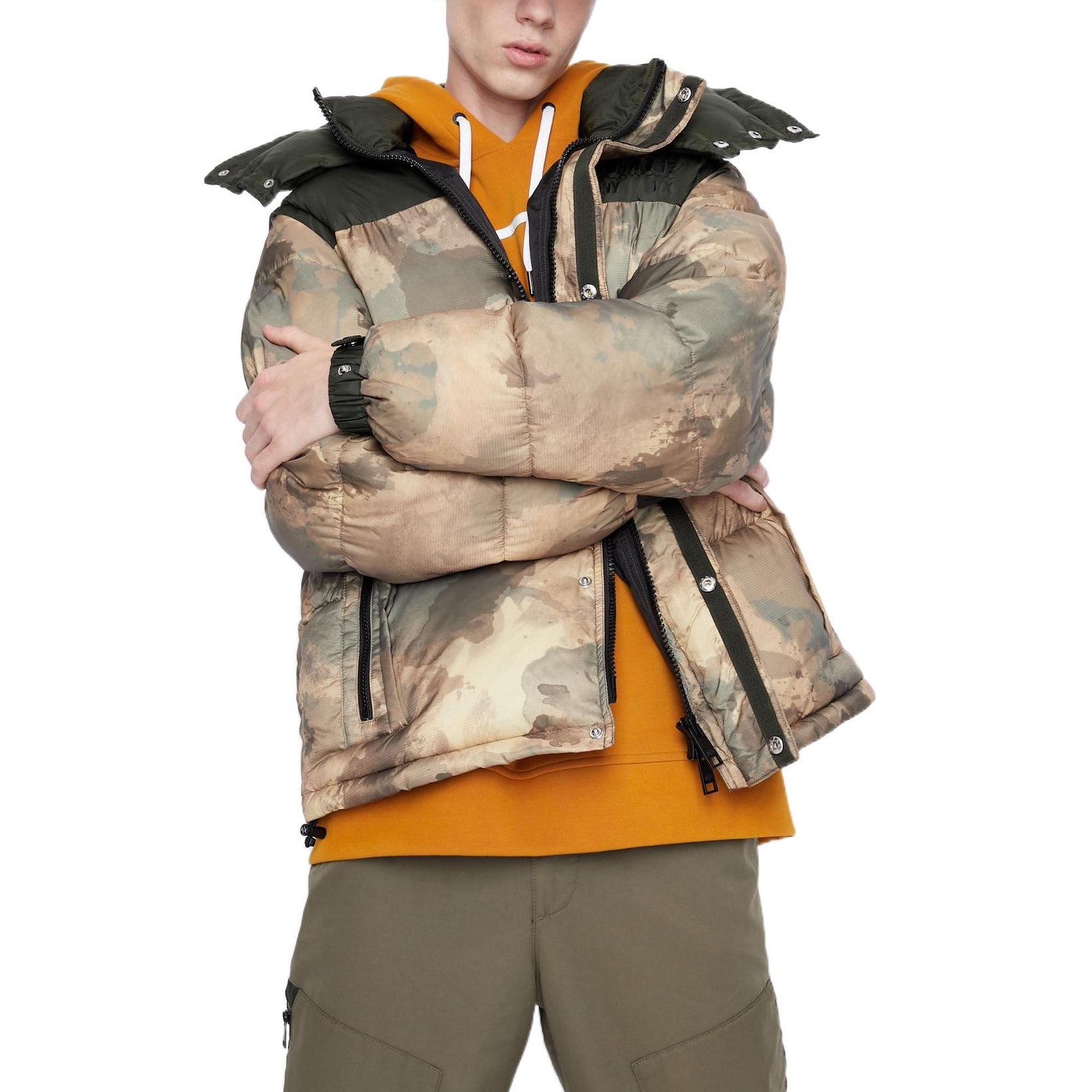 Shop ARMANI EXCHANGE FW22  Camo Patchwork Hooded Jacket Camo Yellow 6LZB22-ZNUQZ-12809