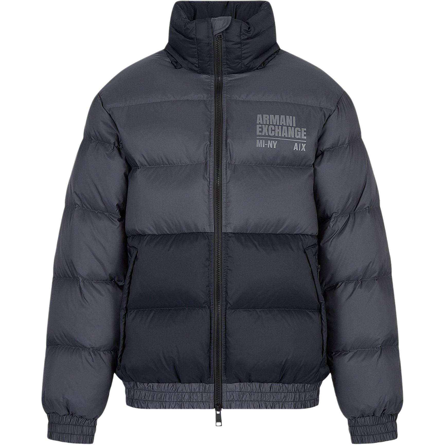 ARMANI EXCHANGE FW22  Colorblock Logo Puffer Jacket - Grey Blue. 6LZB02-ZNUQZ-55HX