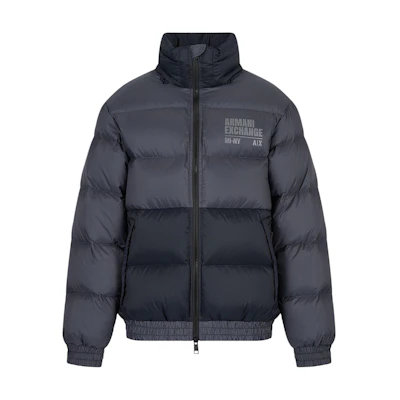 ARMANI EXCHANGE FW22 Colorblock Logo Puffer Jacket - Grey Blue. 6LZB02-ZNUQZ-55HX