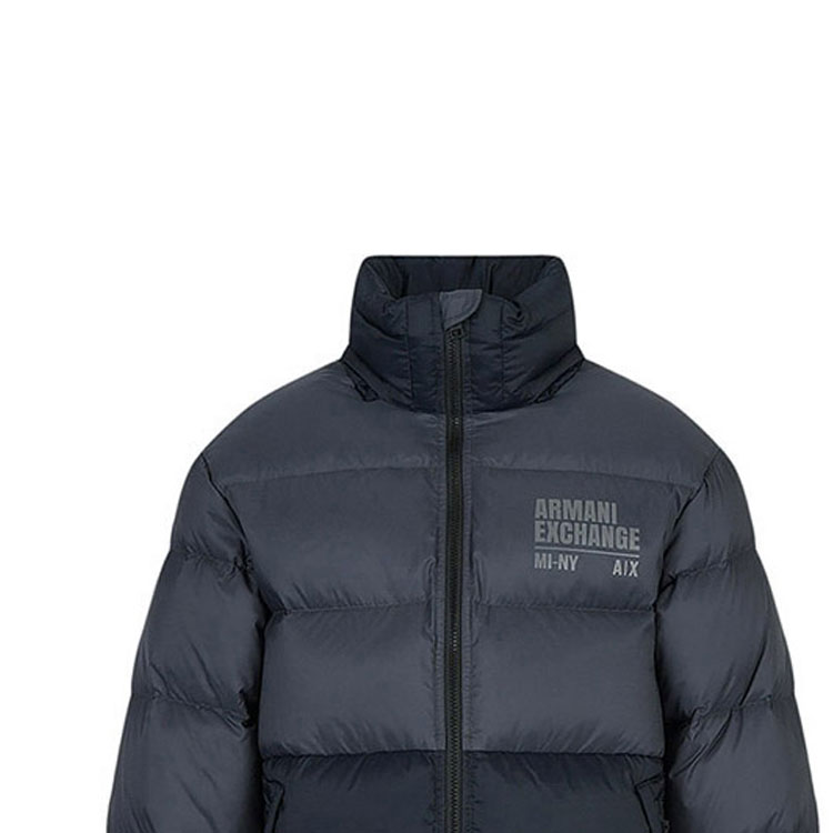 Details for ARMANI EXCHANGE FW22  Colorblock Logo Puffer Jacket - Grey Blue. 6LZB02-ZNUQZ-55HX