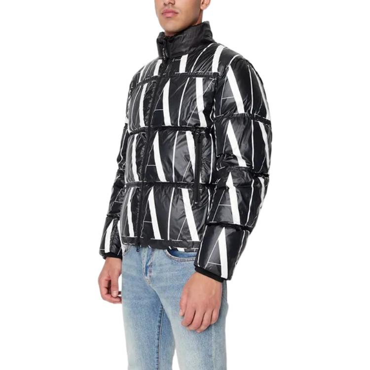 Shop 아르마니 익스체인지 FW22 로고 프린트 퍼퍼 재킷 블랙. 8NZBP8-ZNULZ-22AR