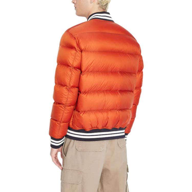 Shop ARMANI EXCHANGE FW22  Quilted Logo Print Jacket Red Brown Striped Colorblock 6LZBL8-ZNWRZ-11498