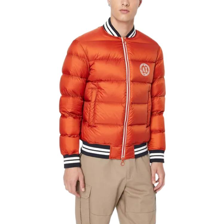 Purchase ARMANI EXCHANGE FW22  Quilted Logo Print Jacket Red Brown Striped Colorblock 6LZBL8-ZNWRZ-11498