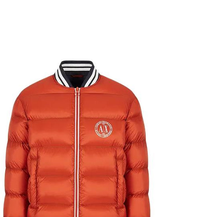 Details for ARMANI EXCHANGE FW22  Quilted Logo Print Jacket Red Brown Striped Colorblock 6LZBL8-ZNWRZ-11498