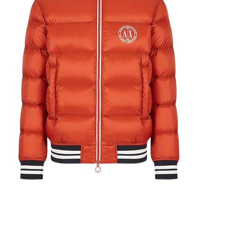 Sizing ARMANI EXCHANGE FW22  Quilted Logo Print Jacket Red Brown Striped Colorblock 6LZBL8-ZNWRZ-11498