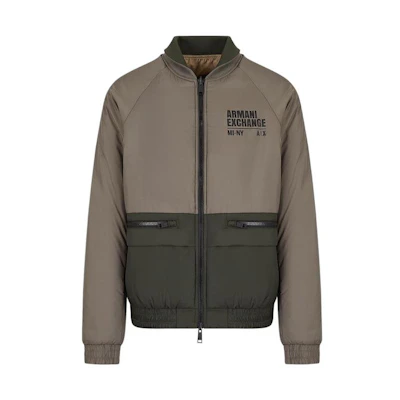 ARMANI EXCHANGE FW22 Reversible Nylon Bomber Jacket Grey/Green. 6LZB01-ZNUQZ-2844
