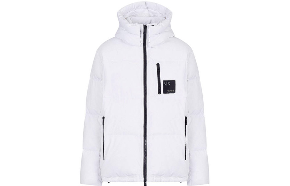 Order ARMANI EXCHANGE FW22  White Logo Print Hooded Puffer Jacket. 6LZB12-ZNICZ-1100