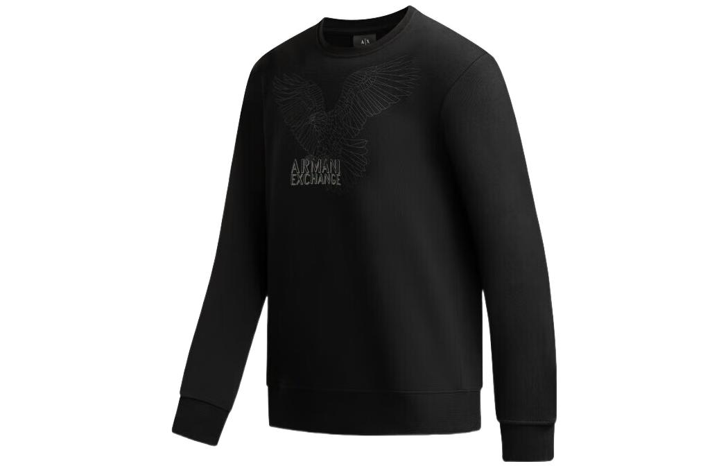Shop Armani Exchange FW22 黑色老鷹圖案印花圓領長袖上衣 6LZMHG-ZJ6RZ-1200