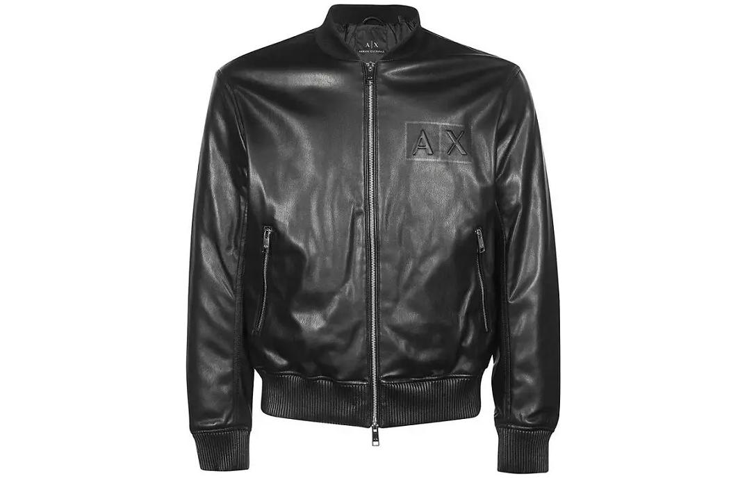 Armani Exchange FW22 Black Embossed Zip-Up Jacket for Men 6LZB16-ZE1CZ-1200