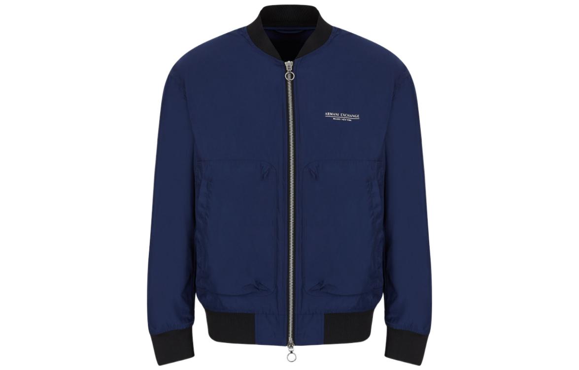 Armani Exchange FW22 Blue Long-Sleeve Jacket with Back Letter Print 3LZBL2-ZNSPZ-125CJ